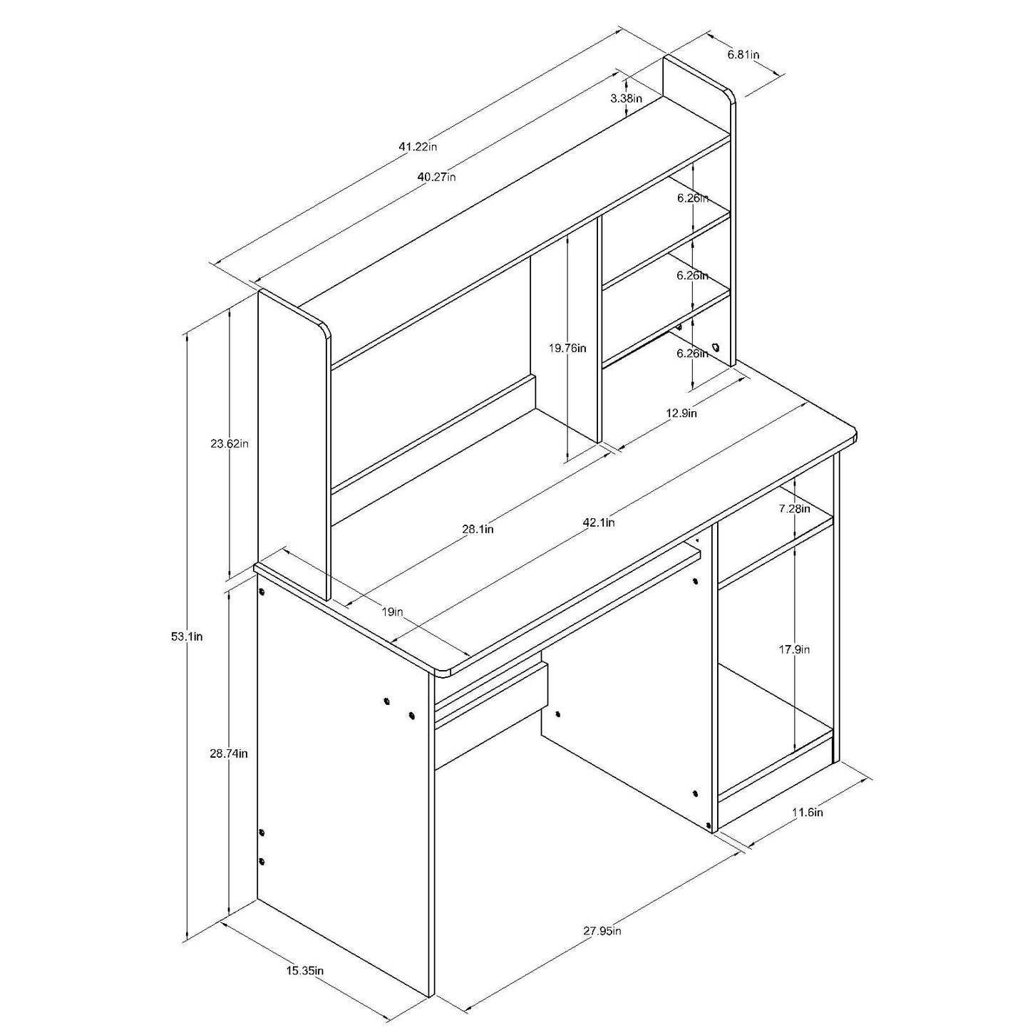 ROCKPOINT Axess White Desk with Hutch and Keyboard Tray for Home Office and Student Study - WoodArtSupply