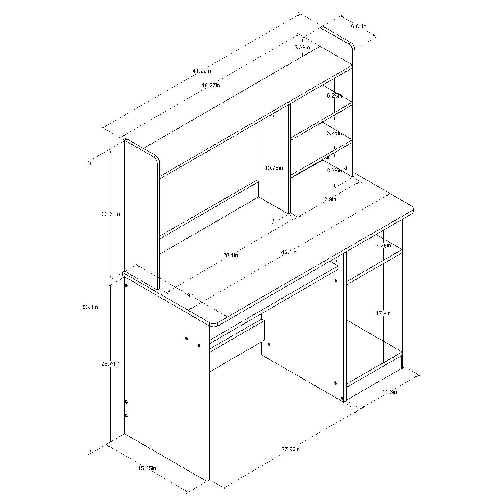 ROCKPOINT Axess White Desk with Hutch and Keyboard Tray for Home Office and Student Study - WoodArtSupply