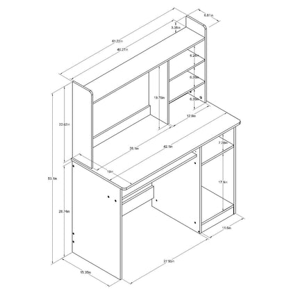 ROCKPOINT Axess White Desk with Hutch and Keyboard Tray for Home Office and Student Study - WoodArtSupply