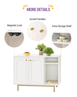 Hzuaneri Cat Litter Box Enclosure, Hidden Litter Box Furniture, Wooden Pet House Side End Table, Storage Cabinet Bench for Living Room, Bedroom, 31.5 x 19.7 x 23.9 inches, White and Gold 01503GCLB Hzuaneri