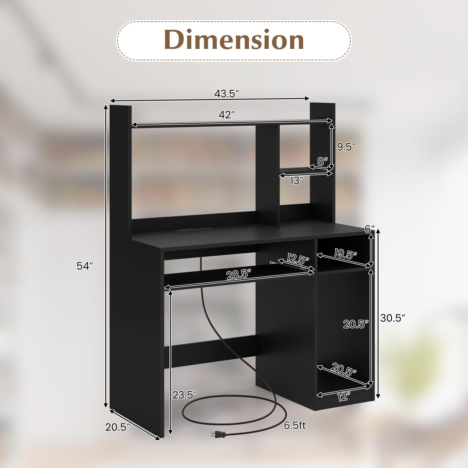 Tangkula Modern Computer Desk with Hutch, Charging Station & Storage Solutions for Home Office - WoodArtSupply