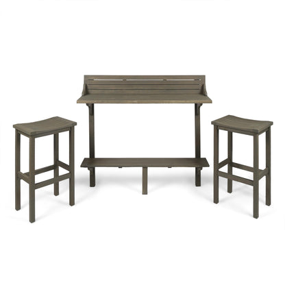 Christopher Knight Home Caribbean Outdoor Acacia Wood Balcony Bar Set, 3-Pcs Set, Grey Finish - WoodArtSupply