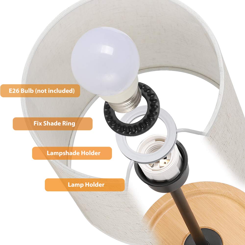 Modern Table Lamp, Nightstand Desk Lamp, Bedside Lamp With Wood Base And Linen Shade For Living Room, Bedroom, Office, College Dorm CADUKE