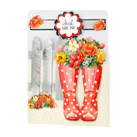 Katy Sue Wonderful Wellington Boots (Rubber Boots) Card Making Kit. 8 Shaped Cards, 2 Sheets of Die Cut Decoupage, 8 Envelopes, Adhesive Pads, & Instructions. for Card Making Supplies & Papercrafting Katy Sue