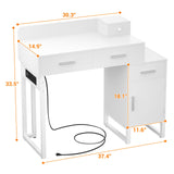 Vanity Desk with 4 Storage Drawers - Modern Makeup Vanity Table with Charging Station, White Vanity Desk with Reversible Cabinet Dressing Table Set with Divided Organizers for Women Girls, White Besiost
