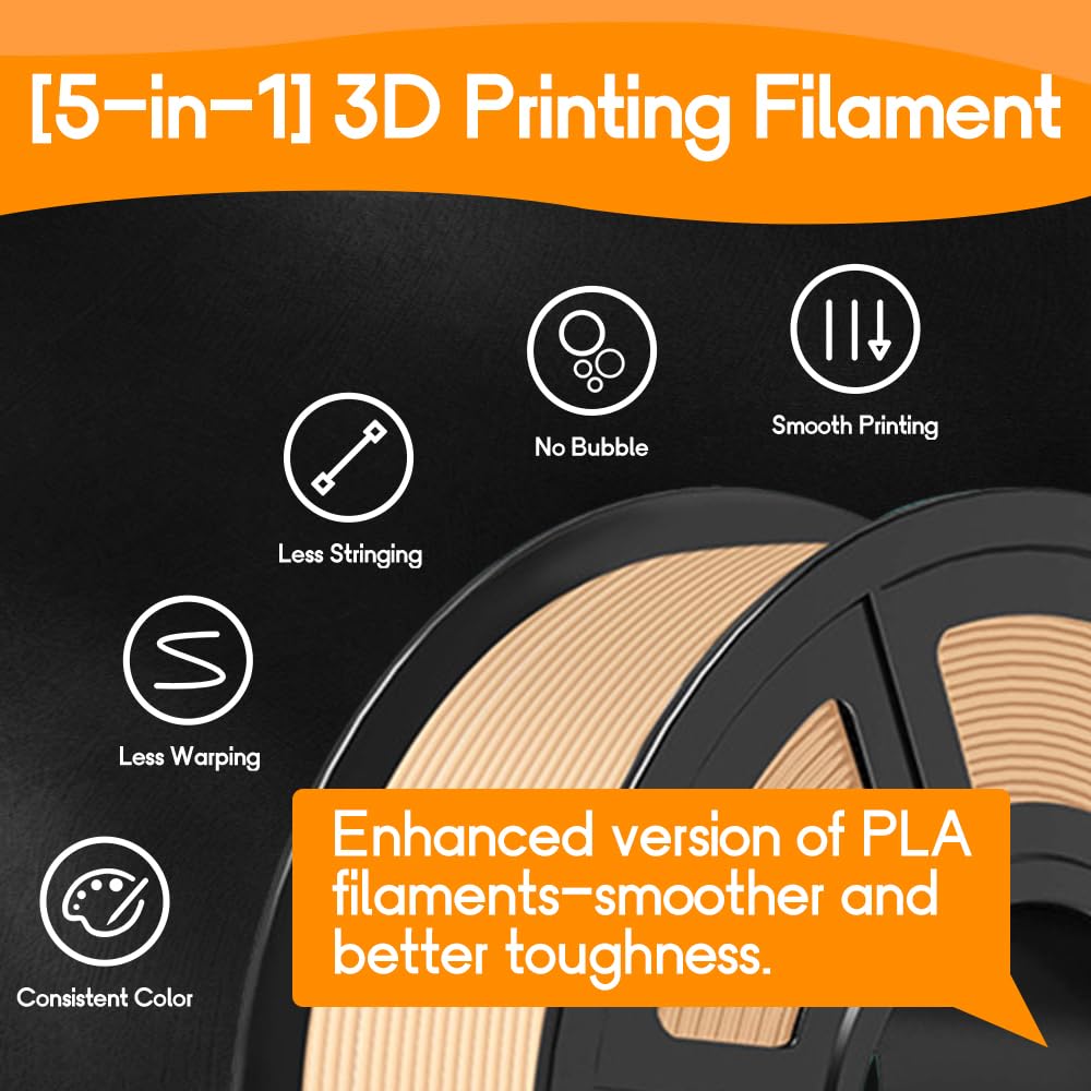 Wellshow/SunTop Wood PLA 3D Printer Filament 1.75mm, PLA Woodlike Filament, 15% Wood Powder Added, 1kg(2.2lbs), 0.6mm Nozzle rec. - WoodArtSupply