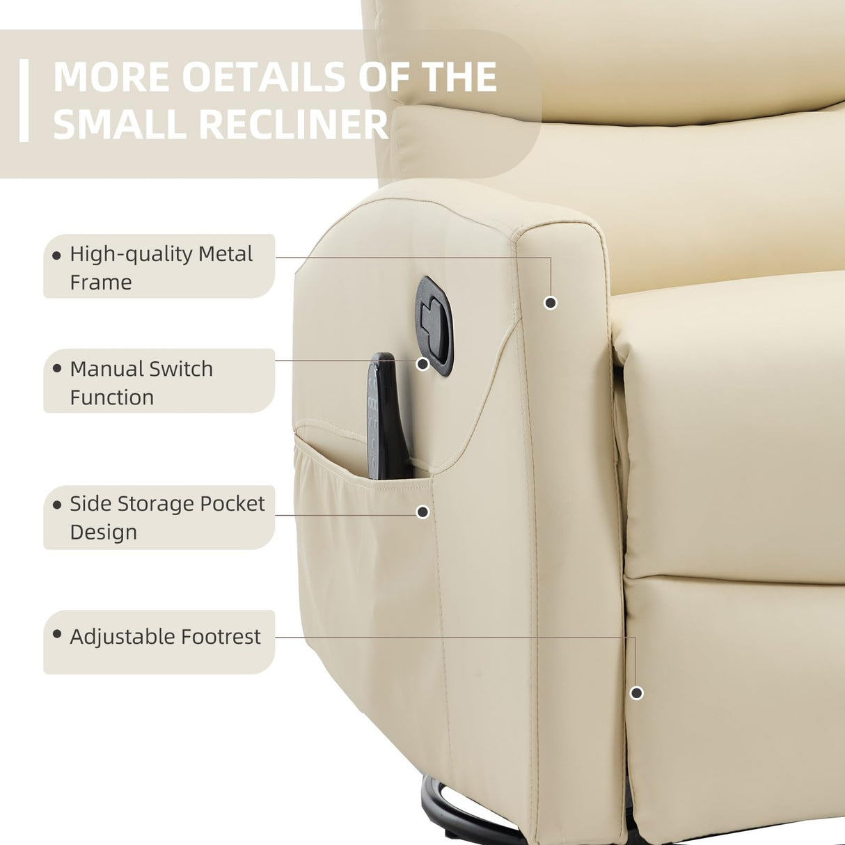 PELUMY Manual Recliner Chair with Heat & Vibration Massage, 360° Swivel Rocker Recliner with 155° Recline and Lumbar Heat, Compact Recliner for Living Room & Small Spaces (Breathable Leather, Beige) PELUMY