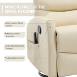 PELUMY Manual Recliner Chair with Heat & Vibration Massage, 360° Swivel Rocker Recliner with 155° Recline and Lumbar Heat, Compact Recliner for Living Room & Small Spaces (Breathable Leather, Beige) PELUMY