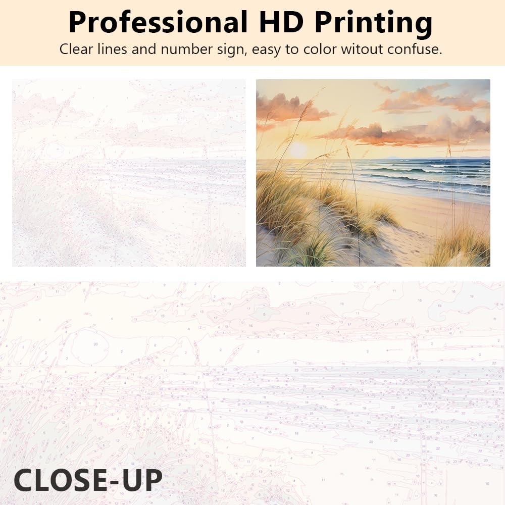 TUMOVO DIY Paint by Number for Adult Ocean, Dune Landscape Paint by Numbers, Nature Landscape Adult Paint by Numbers Kits on Canvas, 16X20 Inch Beach Paint by Numbers for Adults Beginner TUMOVO