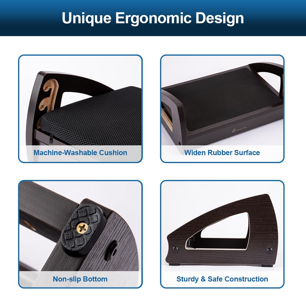 StrongTek Wood Ergonomic Footrest - 4-Angle Adjustable Foot Stool for Desk, Office Footrest, Anti-Slip Foot Stand for Under Desk, Enhances Posture, Promotes Blood Circulation, Easy Assembly (Espresso) StrongTek