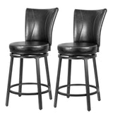 FLYZC Bar Stools Set of 2, Counter Height Swivel Bar Chair with High Backrest, 24" Round Seat Barstools for Kitchen Island, Pub, Metal Base, Upholstered PU Leather Dining Chairs Black FLYZC