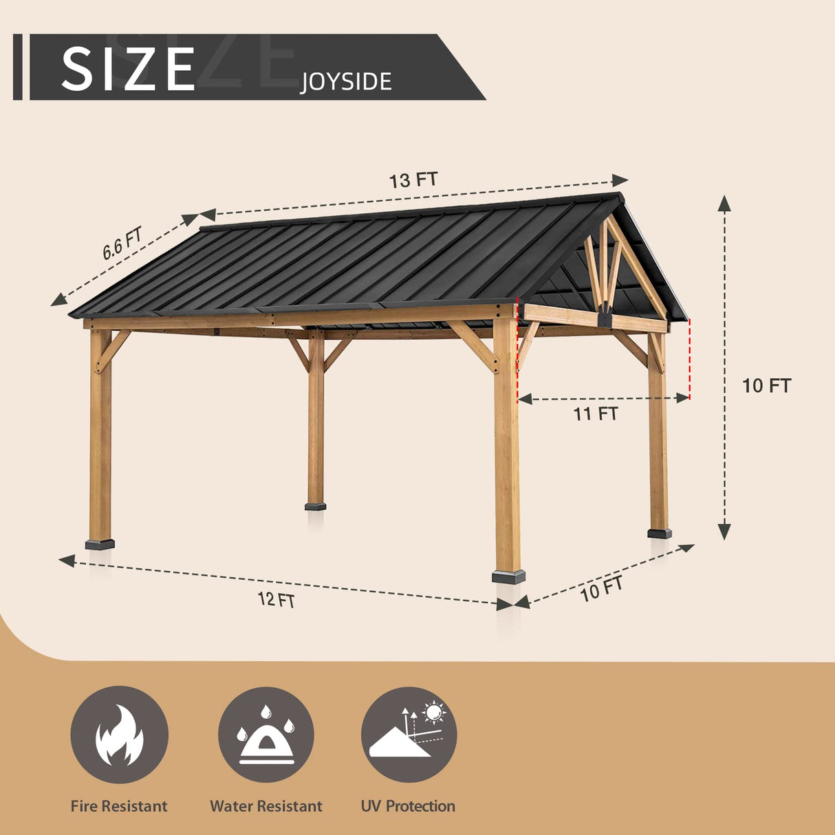 Gardenbee Wood Gazebo 13 x 11 ft. Wood Patio Gazebo Cedar Framed Gazebo with Steel Frame Gable Roof Hardtop Gazebo for Patio, Garden, Lawns, Parties Gardenbee