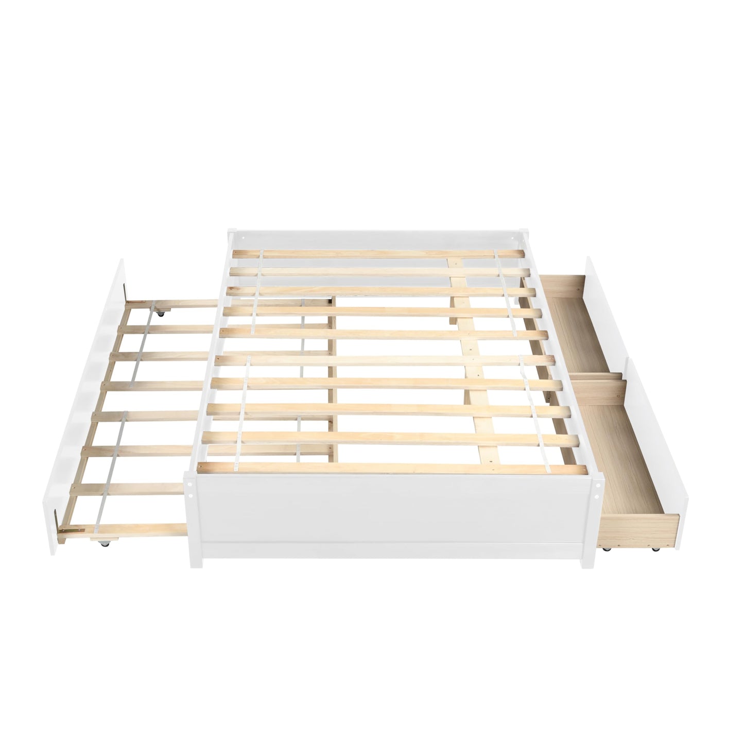 Bellemave White Full Size Bed Frame with Trundle and 2 Storage Drawers - WoodArtSupply