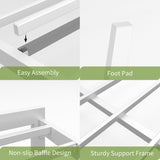 ChicZhiNest Queen White Metal Bed Frame with USB Charging Station, LED Ambient Lighting, and Wooden Storage Headboard - Includes Under-Bed Storage, No Box Spring Needed, Noise Free, Easy to Assemble ChicZhiNest