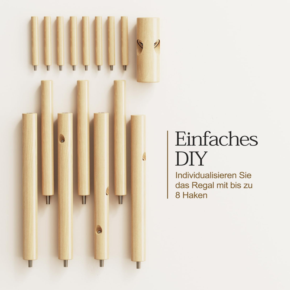 Pipishell Coat Rack Sturdy Wooden Coat Rack Stand, Adjustable Coat Tree, Free Standing Tree Hanger with 4 Sections & 8 Hooks, for Home/Bedroom/Office/Hallway/Entryway Pipishell