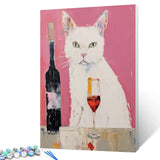 Tucocoo White Cat Drinking Wine Oil Painting Paint by Number Kits 16 x 20 inch Canvas Funny Animal Graffiti DIY Oil Painting for Kids Adults Beginner with Brushes Acrylic Pigment(Without Frame) Tucocoo