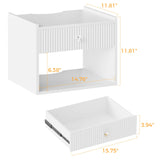 BEWISHOME White Floating Nightstand,Modern Fluted Floating Bedside Table, 15.7" Wall Mounted Nightstand with Drawer & Open Shelf,Small End Table Bedside Shelf for Bedroom, White KTZ06W BEWISHOME