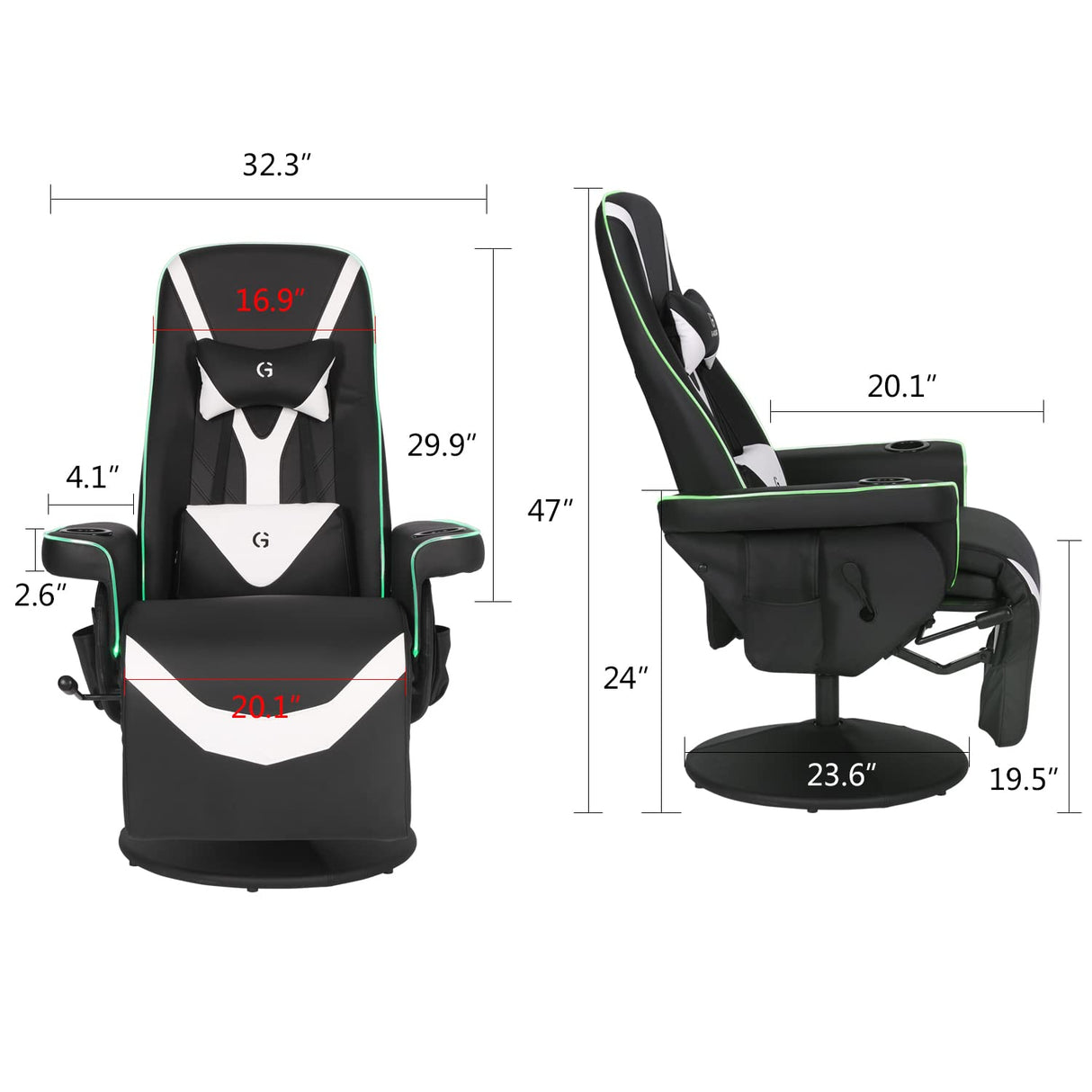 Modern-Depo Queen Throne Racing Gaming Chair, Comfortable Ergonomic Recliner, High Back Swivel Chair with RGB Lights, Footrest, Backrest, Massage Lumbar Support, Headrest and Cupholders, Black White Modern-Depo