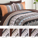 LXWORX Boho Comforter Set Queen - 7 Pieces Bed in a Bag, Bohemian Striped Comforter Set with Sheets, Soft Microfiber Brown Floral Bedding Set for All Season (Brown, Queen) LXWORX
