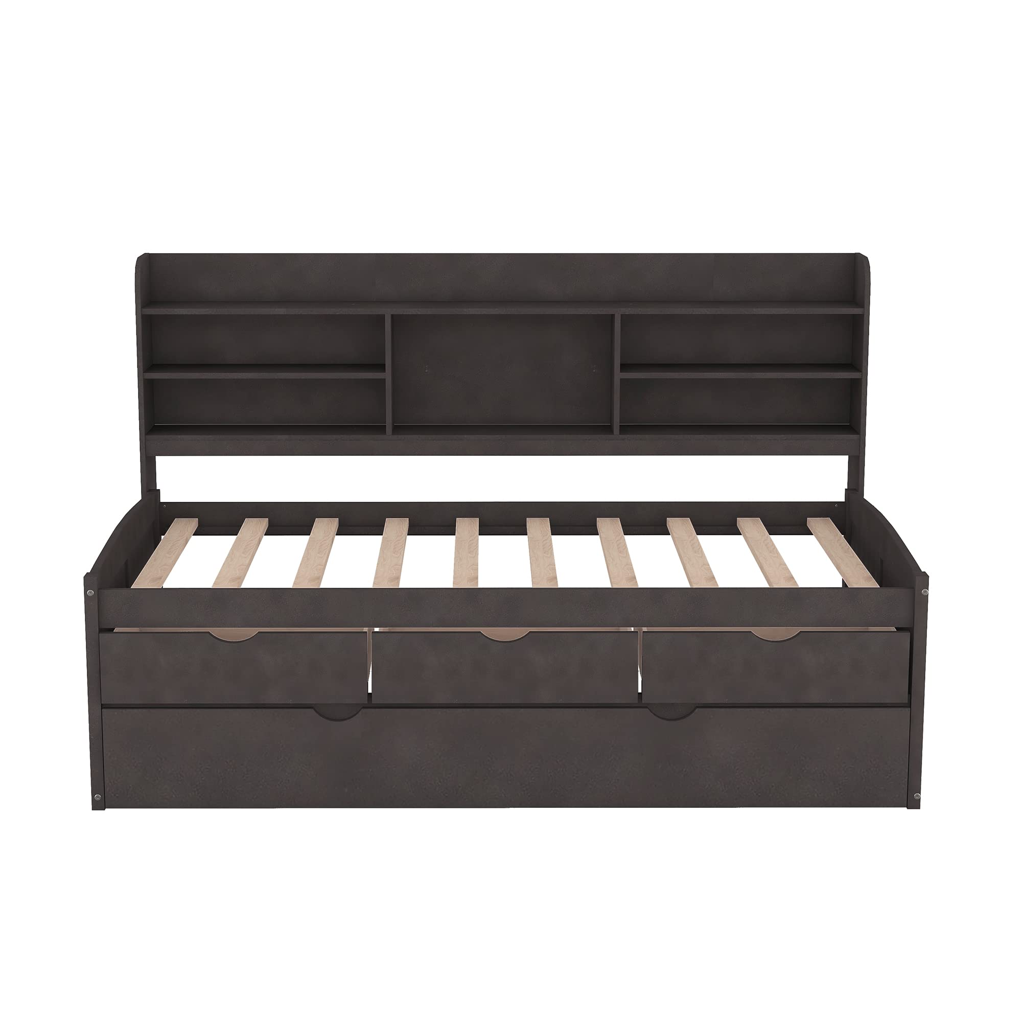 Harper & Bright Designs Twin Size Captain's Daybed with Trundle, Drawers & Bookcase - Thumbnail 3