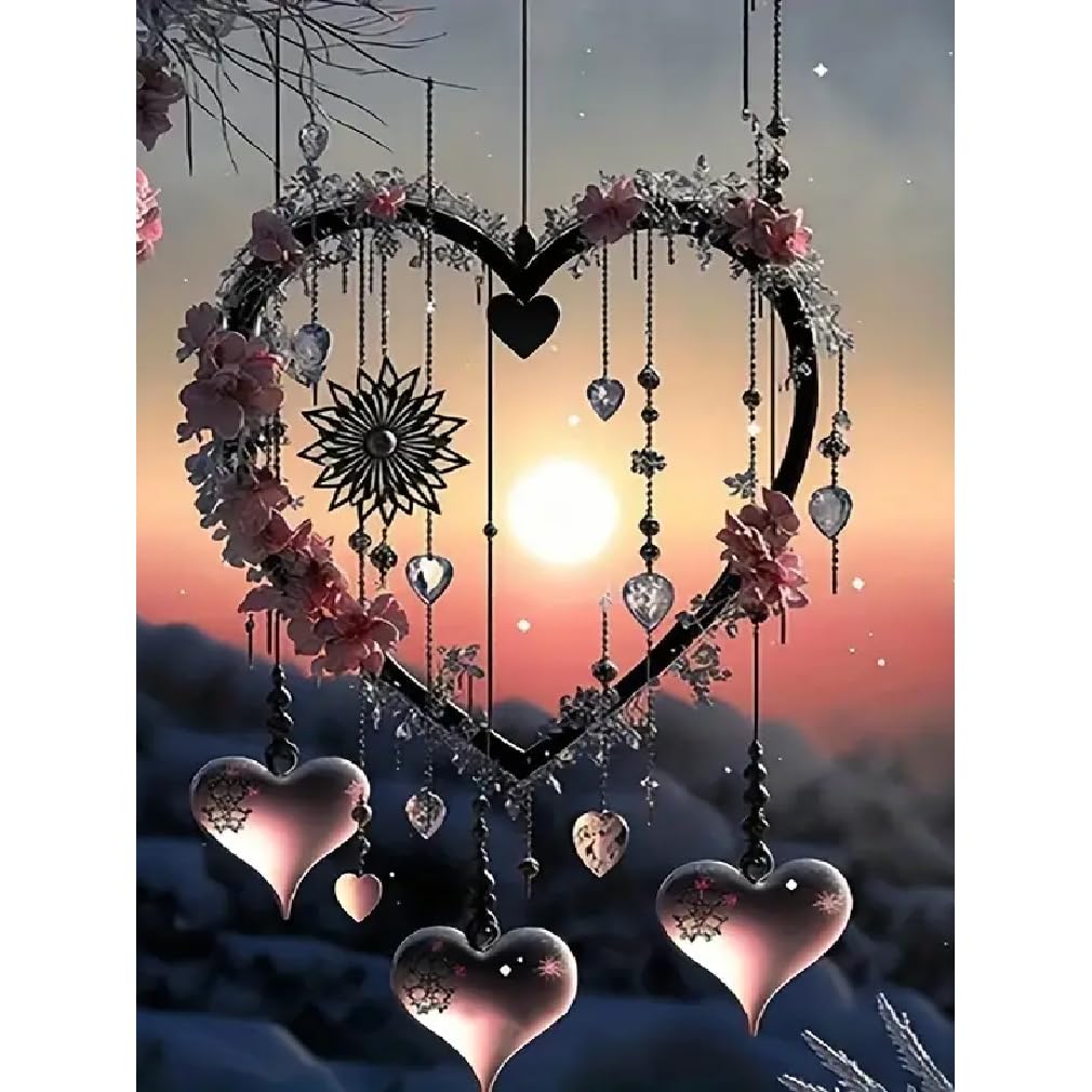 STGLCR Wind Chimes 5D Diamond Painting Kits for Adults, Love Diamond Art Kits for Beginners,DIY Full Drill Sunset Paint by Diamonds with Painting Kit for Crafts Adults Home Wall Decor 16 X 12inch STGLCR