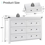 Dresser for Bedroom with 6 Drawers, Farmhouse Wood Chest of Drawers, Wide TV Stand Closet Storage Furniture with Metal Handle, Modern Clothes Organizer for Hallway, Living Room, Entryway, White Xixini