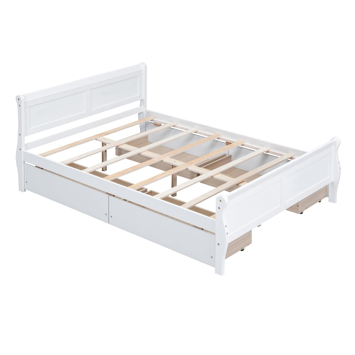 Harper & Bright Designs Full Size White Platform Bed with 4 Storage Drawers and Elegant Headboard Harper & Bright Designs