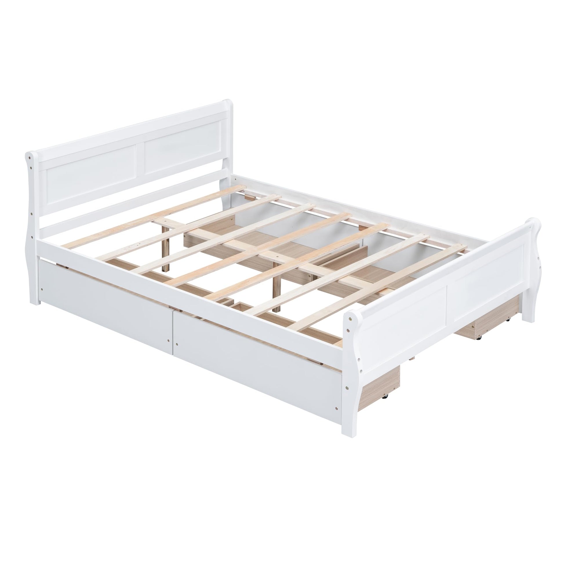 Harper & Bright Designs Full Size White Platform Bed with 4 Storage Drawers and Elegant Headboard - WoodArtSupply