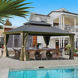 12' x 16' Hardtop Gazebo Outdoor Aluminum Gazebos Grill with Galvanized Steel Double Canopy for Patios Deck Backyard,Curtains&Netting by domi outdoor living Brown domi outdoor living
