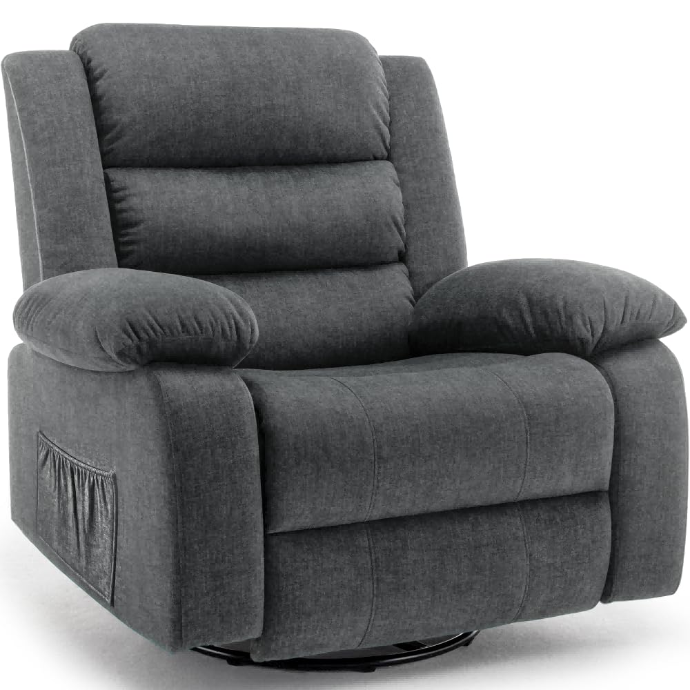 Korser Recliner Chair, Wide Rocker Chair, Rocking Chair with Massage and Heat,360°Swivel Nursery Rocking Chairs, Oversized Recliner for Adults, Cashmere Reclining Sofa for Living Room, Grey Korser