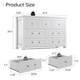 Dresser for Bedroom with 7 Drawers, Farmhouse Wood Chest of Drawers, Wide TV Stand Closet Storage Furniture with Metal Handle, Modern Clothes Organizer for Hallway, Living Room, Entryway, White Xixini