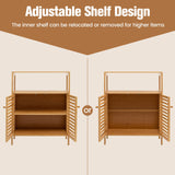 COSTWAY Bamboo Bathroom Cabinet, Freestanding Storage Cabinet Organizer with Louver Doors & Removable Shelf, Bathroom Floor Cabinet for Living Room, Kitchen, Entryway, Natural COSTWAY