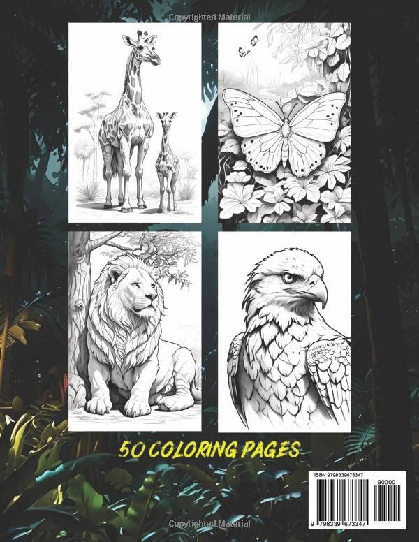 Fascinating Wild Animals Coloring Book for Adults and Children: Creative time out - a Collection of 50 wild animals in nature | Relaxation Coloring Pages for Everyone and any Age WoodArtSupply