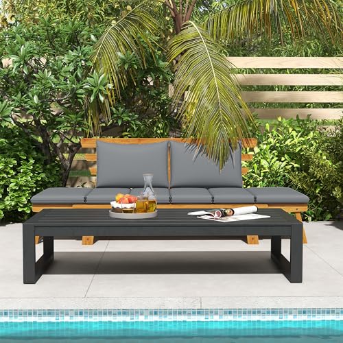 Outsunny Grey Wooden Garden Bench with Cushions and Adjustable Armrests for Outdoor Spaces - WoodArtSupply