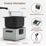 1800W 5 Liters/21 Cups Large Electric Deep Fryer with 3 Frying Baskets for Home Use, Adjustable Temperature,View Window Lid,Countertop Stainless Steel Body Deep Fryer Pot,Perfect for Kitchen, Fry Fish Vexon