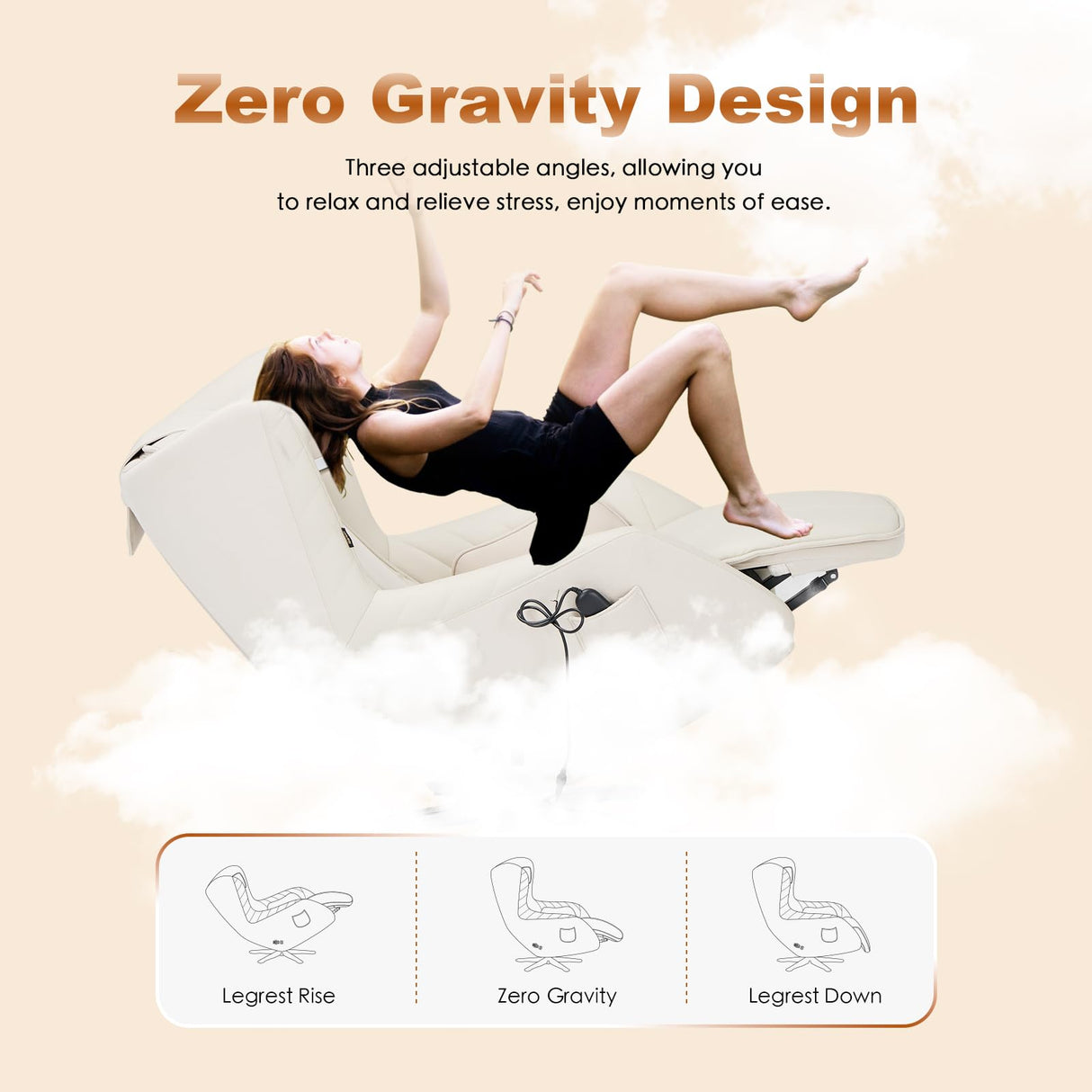 COLAMY Zero-Gravity Massage Chair | Massage and Leisure Dual-Use Chair,360° Swivel,Heat, Low-Noise 3D Bluetooth Speaker | Living Room, Bedroom（White COLAMY