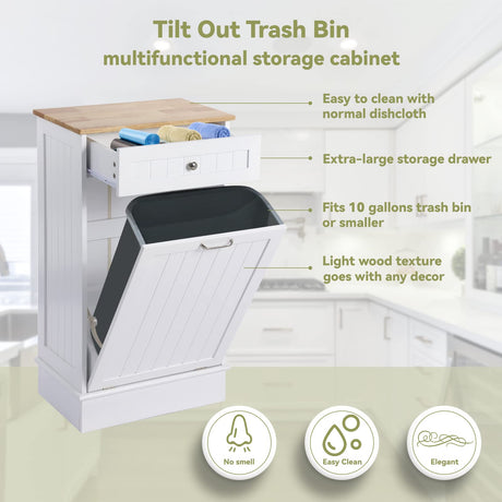 LOUVIXA Tilt Out Trash Bin Cabinet Dog Proof Trash Can Holder Kitchen Island with Garbage Bin or Tilt Out Laundry Hamper (White) LOUVIXA