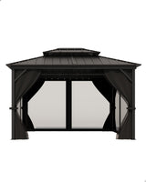 KYBOLT 10x14 Ft Hardtop Gazebos with Heavy Duty Double Roof, Nettings and Curtains Galvanized Steel Outdoor Gazebos for Patio, Backyard, Deck, Lawn (Grey) KYBOLT
