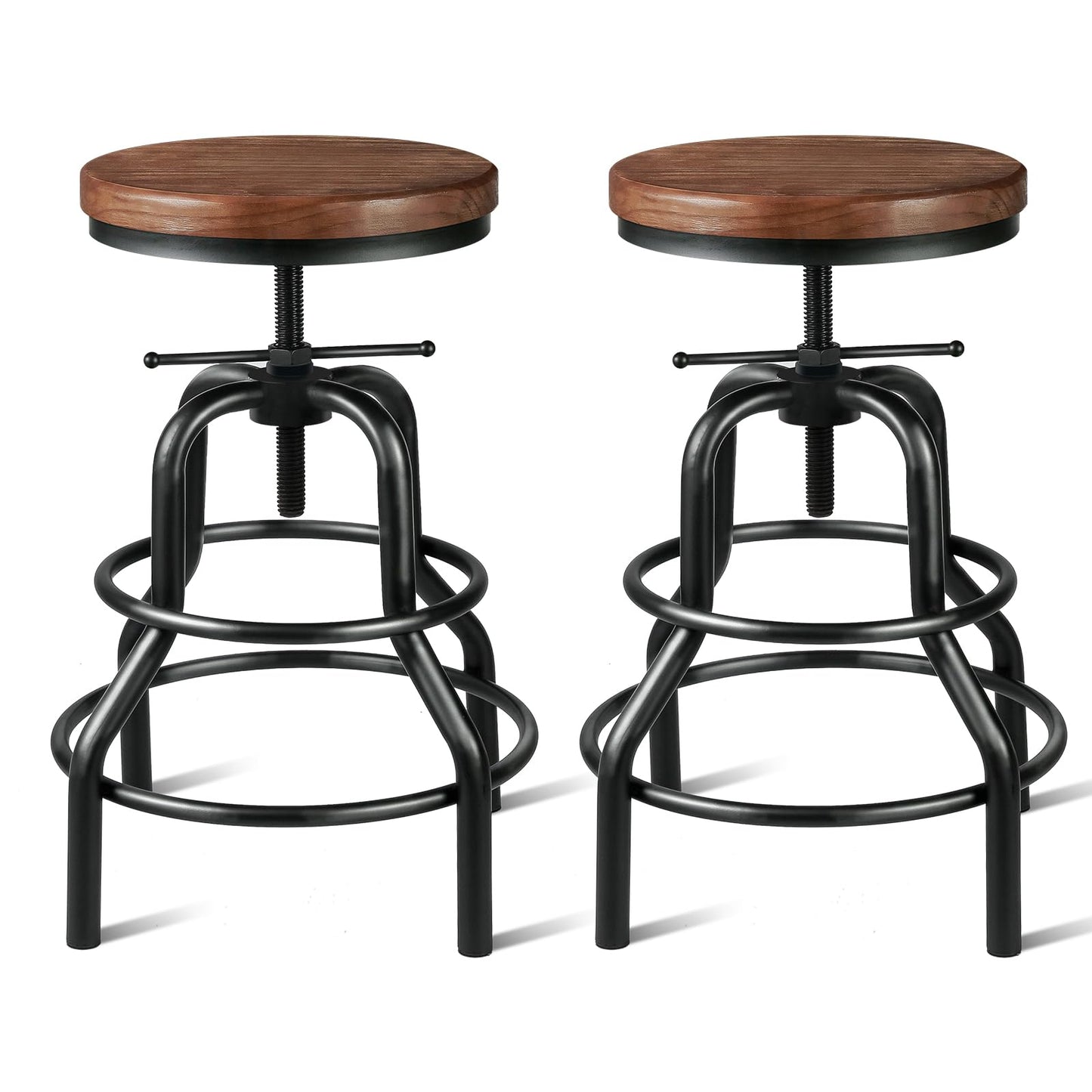 SXXjiaju Industrial Bar Stool- Vintage Bar Stools Round Wood Metal Stool Counter,Rustic Bar Stools with Round Solid Wood Metal Stool Adjustable Farmhouse Kitchen/Dining/Cafe Chair(Set of 2) - WoodArtSupply