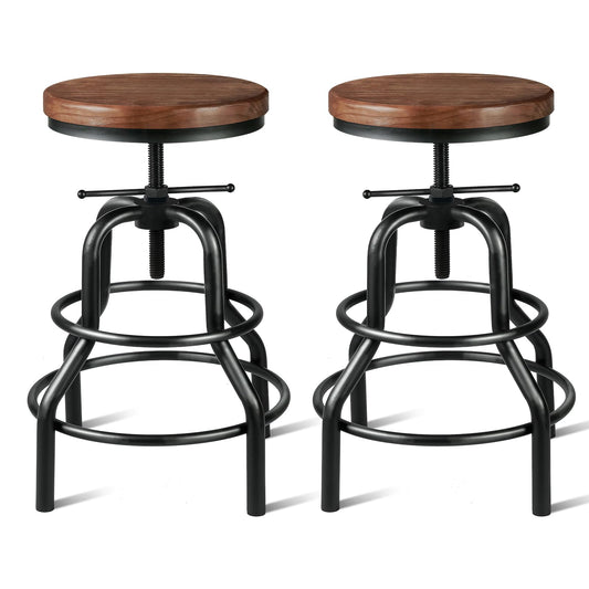 SXXjiaju Industrial Bar Stool- Vintage Bar Stools Round Wood Metal Stool Counter,Rustic Bar Stools with Round Solid Wood Metal Stool Adjustable Farmhouse Kitchen/Dining/Cafe Chair(Set of 2) - WoodArtSupply