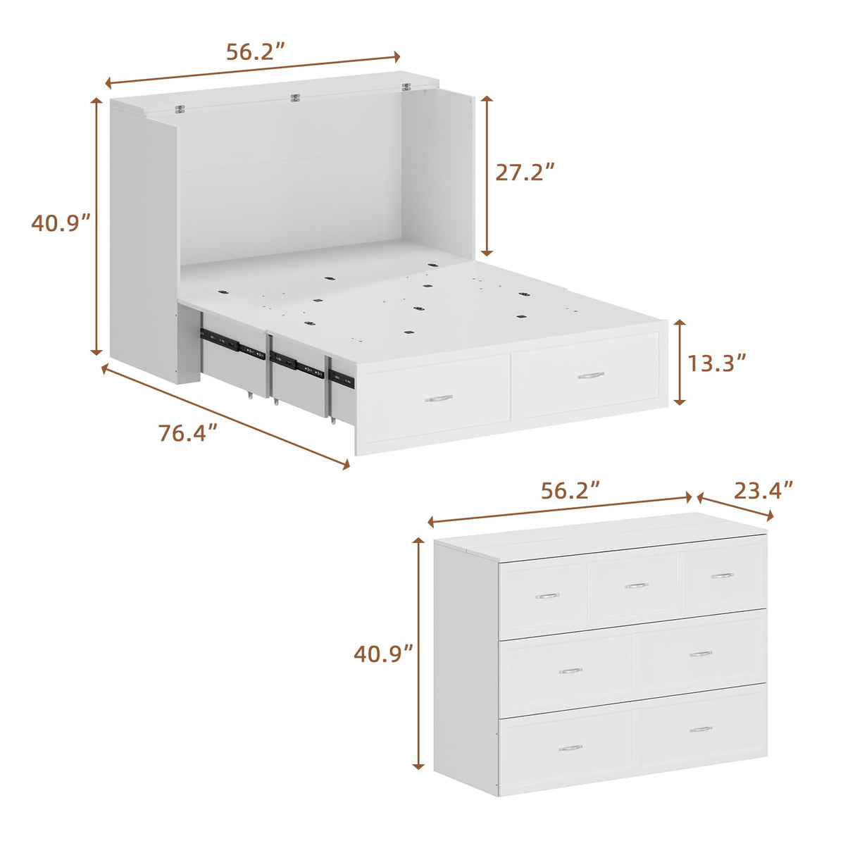 FUFU&GAGA Full Size Murphy Bed with Charging Station & Storage, Cabinet Bed Frame with Drawer, Folding Space Saving Murphy Beds Chest for Bedroom Guest Room Office, White, 76.4”L x 56.2”W x 40.9”H FUFU&GAGA