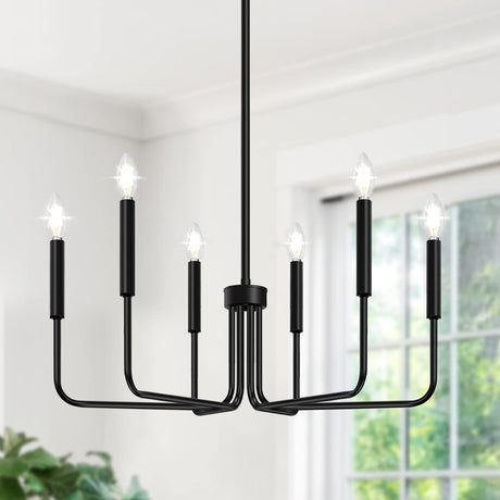 Black Chandelier, 6-Light Farmhouse Chandelier for Dining Room Lighting Fixtures Hanging, Dining Light Fixtures Industrial Modern Chandelier for Bedroom, Foyer, Hall, Kitchen, Living Room and Entryway Lynnoland