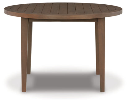 Signature Design by Ashley Germalia Outdoor Eucalyptus Wood Round Dining Table with Umbrella Hole , Brown - WoodArtSupply