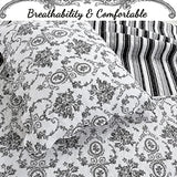 Cozy Line Home Fashions French Medallion Black White Grey Rose Flower Pattern Printed 100% Cotton Bedding Quilt Set Reversible Coverlet Bedspread (Black White, Queen - 3 Piece) Cozy Line Home Fashions