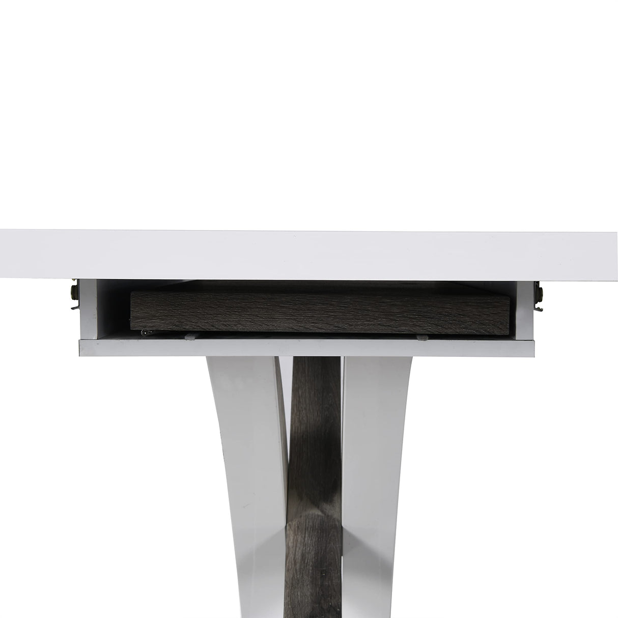 Cherry Tree Furniture High Gloss White Extendable Dining Table 6 to 8-Seater with Stainless Steel Base Cherry Tree Furniture