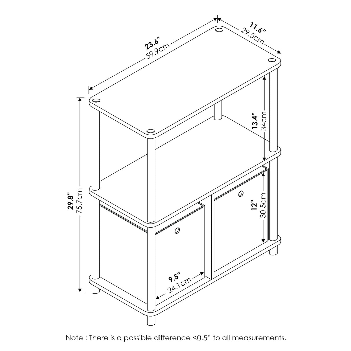 Furinno Go Green 3-Tier Multipurpose Storage Shelf with Bins, Dark Cherry/Black Furinno