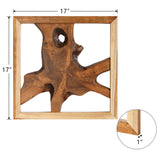 JOLLYMER Live Edge Teak Wood Wall Decor, Rustic Wooden Wall Art, Handcrafted Home Decoration for Living Room Bedroom Office, 17"x17" Natural Frame JOLLYMER