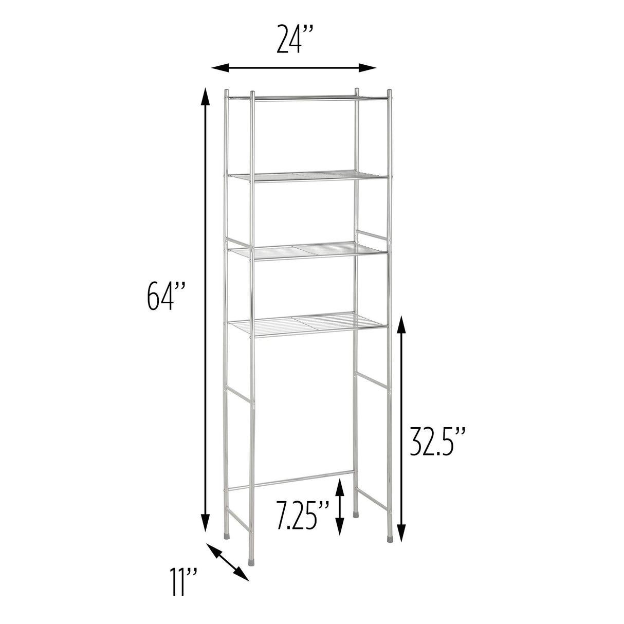 Honey-Can-Do 4-Tier Space Saver Shelf, Chrome, 24.02" L x 11.02" W x 67.72" H, BTH-05281 Honey-Can-Do
