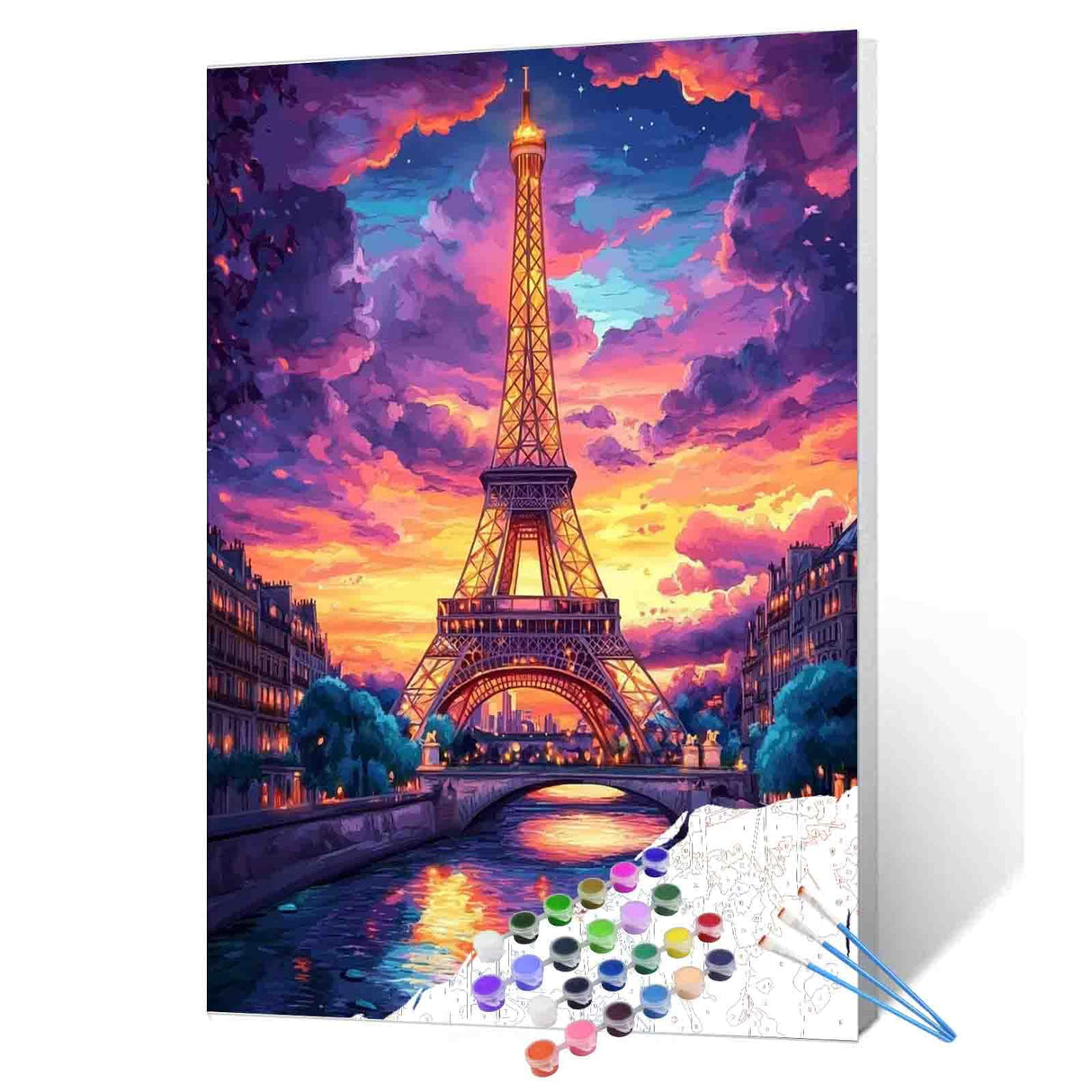 France Eiffel Tower Oil Paint by Number Kits for Kids and Adults Beginner Paris Cityscape Acrylic Digital Pitures The Seine River Paintwork Bedroom Decor Nordcis Romantic Gift (16''W x 20''H) TUMOVO