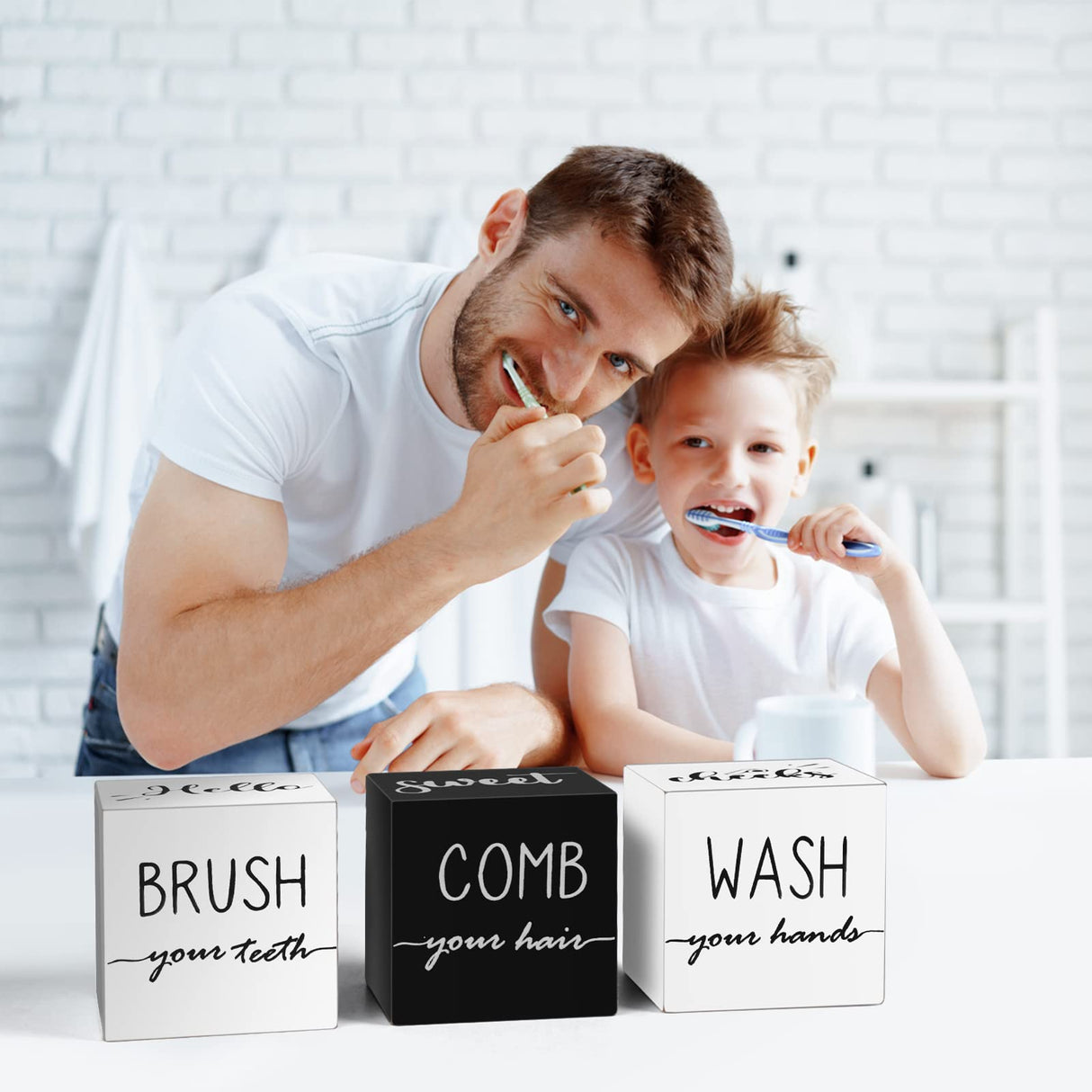 Farmhouse Set of 3 for Bathroom Decor Funny Bathroom Sign with Unique Sayings Rustic Wooden Bathroom Shelf Decor Cute Black and White Bathroom Decor For The Guest Restroom Home Decoration Antizz